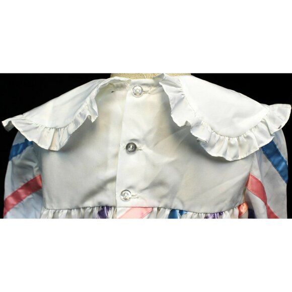 VTG 80s Rare Editions Girls Dress sz 6 White Multicolored Striped Long Sleeve - Picture 7 of 11